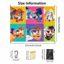 1件185*235厘米彩色格子小狗宠物图案防水防沙沙滩毯，适合2-3人沙滩休闲度假，轻薄耐用户外露营野餐垫 - E - 查看 2