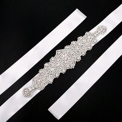 1pc Rhinestone Silver Wedding Belt, Bridal Sash, Handmade Crystal Waist Belt, Suitable For Prom Bridesmaid Dresses
