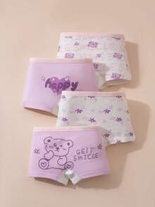 Bộ 4 quần lót boxer in hình gấu hoạt hình cho bé gái, bộ đồ lót trẻ em. - Nhiều màu - Xem 1