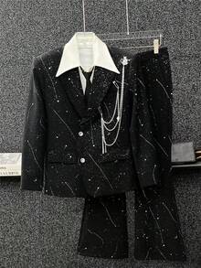 Metal Chain Starry Sky Jacket For Men's Ins, High-End Feel, Cool And Fashionable Shoulder Pads, Fashionable Clothing, Suit Jacket - Black - View 1