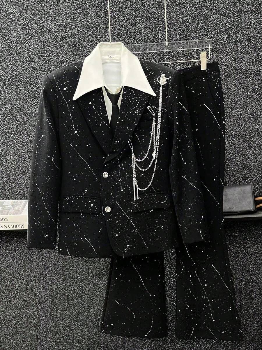 Metal Chain Starry Sky Jacket For Men's Ins, High-End Feel, Cool And Fashionable Shoulder Pads, Fashionable Clothing, Suit Jacket - Black - View 1
