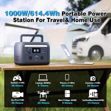 1000W/614.4Wh Portable Power Station - LiFePO4 Battery Power Generator, Super Fast Chaging Solar Generator, Emergency Power Source For Camping, Power Outage & Off-Grid, Home Emergency Backup, Outdoor Emergency Situations, UPS Function, Peak 1600W - Xem 8