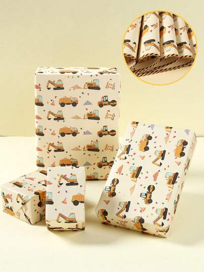 6pcs Construction Theme Party Gift Wrapping Paper,Baby Shower Gift Wrap Paper,Construction Vehicles Excavators Design Gift Packaging Paper,For Gender Reveal Party,1st Birthday Party,Baby Shower Party Decor,Engineering Theme Party Gift Wrapping Supplies,Construction Birthday Party Decor,Baby Shower Party Supplies,Baby Shower Gift,Party Favor