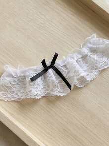 Bestselling Bridal Sexy Garter Leg Strap, White Lace Floral Bow Design - White - View 2