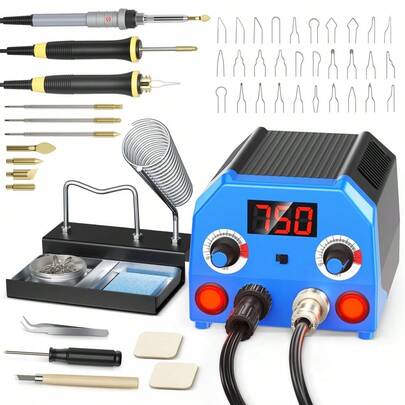 2-In-1 Soldering & Pyrography Tool Kit With Digital Temp Control - Complete Crafting Set For Wood Burning,All-In-One Crafting Tool Kit - Soldering Iron & Pyrography Pen With Digital Display For DIY Projects