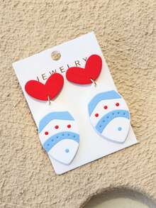 1对女士蓝色波点鱼形陶瓷纹理心形鱼尾可爱亚克力耳环 - 彩色 - 查看 5