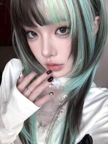 alicegarden 28-Inch Long Synthetic Wig Featuring A Natural Straight Style A Stunning Multicolor. Designed With Bangs , This False Hairpiece Is Perfect For Ms Daily Use, Offering A Natural And Realistic Appearance That Mimics Gift For Ladies. - Multicolor - View 1