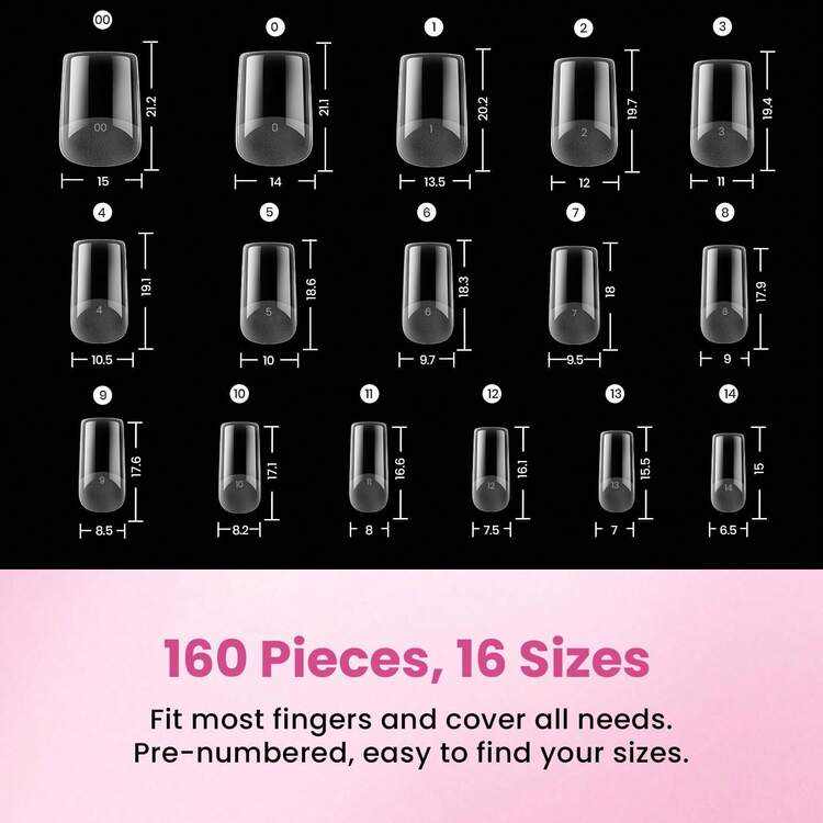 Beetles Gel Nail Tips Curve Etch-X, Half Matte Full Cover Soft Acrylic Press On Nail Tips, Easy DIY Nail Extension, Salon Art For Curved & Natural Nail Beds - 160pcs Square Short - 查看 5