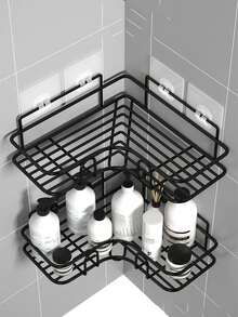 Iron Art Bathroom Shower Gel Rack, Wall-Mounted Long Bar With Hooks, No Drilling Required Kitchen Storage Organizer - Black - View 12