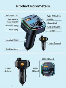 REMAX Bluetooth Car Charger With RGB Ambient Light; 3-Port Fast Charging; USB-C Charger; Built-In Microphone For Music/Call/Navigation; Bluetooth 5.3 Auto Reconnect; Dual Bluetooth/USB Mode; Essential Car Accessory - C26 - View 12