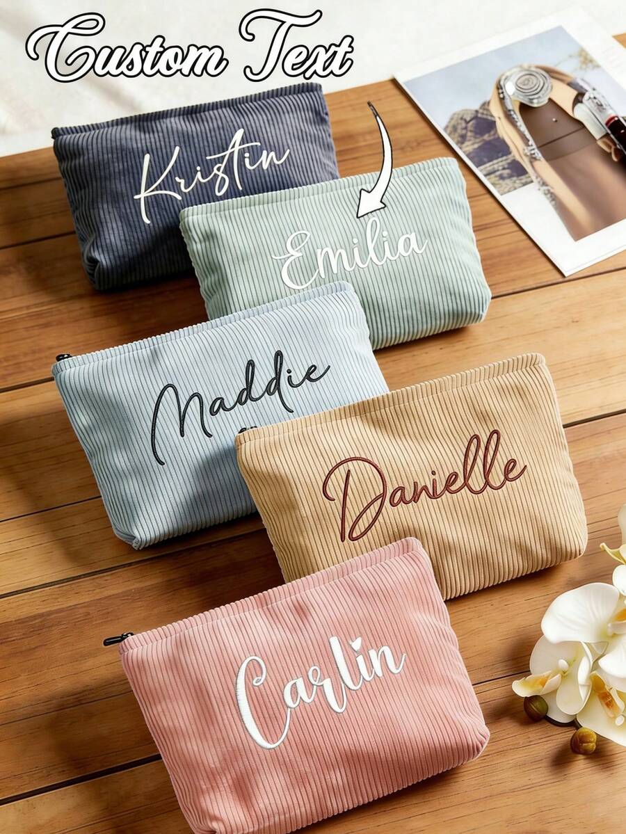 Customizable Makeup Bag, Personalized Velvet Makeup Pouch, Personalized Clutch Bag, Custom Letter Name Logo Storage Bag, Suitable For Party, Valentine's Day Gift For Girlfriend, Mother's Day, New Year Gift, Ramadan Gift, Makeup Bag - Multicolor - View 1