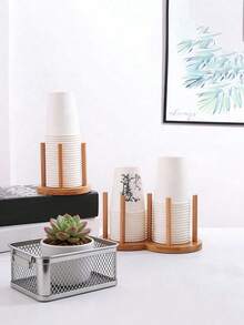 1个圆形双圈心形竹木杯架，纸杯收纳架 - 查看 2