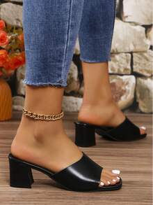 Giày sandal đế dày thời trang nữ, sandal mũi vuông thanh lịch dễ xỏ. - màu đen - Xem 3