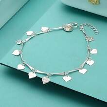 精美925镀银心形爱情手链，女士情侣婚礼派对时尚魅力饰品 - 銀色 - 查看 1