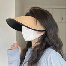 1 chiếc mũ đi biển chống nắng, mũ rơm, mũ che nắng kiểu dáng thường ngày, dễ mang theo. - Nhiều màu - Xem 7