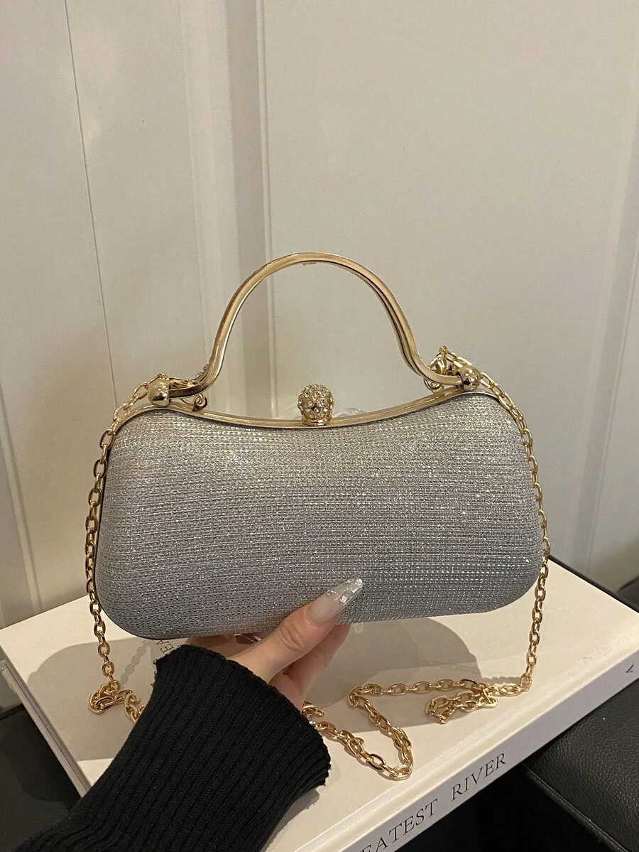 Women's Mini Fashionable Handheld & Crossbody Shiny Box Clutch Bag - Silver - View 1