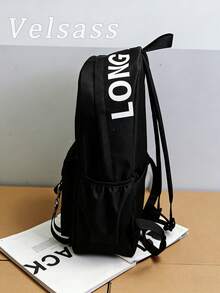 Lightweight, Business Casual Waterproof, Portable Letter Patch Decor Functional Backpack School Bag For Graduate, For Teen Girls Boys And Men - 黑色 - 查看 5