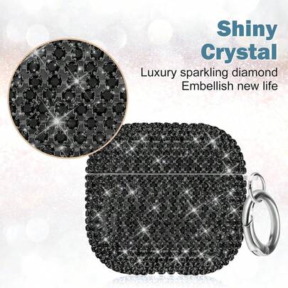 1pc Black Glass Rhinestone Earphone Case Compatible With Apple 1/2/3/4, PC Hard Shell Earphone Cover, Shockproof Rhinestone Protective Case Compatible With Airpods Pro/Pro 2, Creative Design For New Pro 3
