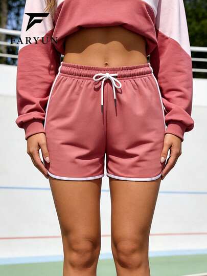 Women's Outdoor Casual Shorts With Contrast Color Design, Minimalist Skin-Friendly Versatile All-Match Elastic Waist Shorts