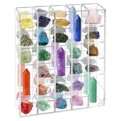 Vitrina de acrílico de roca caja de colección de acrílico transparente con parte trasera espejada caja de almacenamiento de piedras ajustables para vidrio mineral organizador con puerta magnética