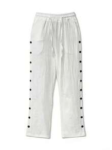 Women's Solid Color Elastic Waist Drawstring Side Button Pocket Casual Pants, Suitable For Daily, Home And Outdoor Occasions Spring White - White - View 4