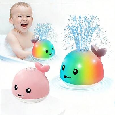 Juguete de baño de ballena - Juguete de baño sencillo para niños de 1 a 3 años, juguete de fuente de bañera con función de iluminación, juguete rociador de baño para bebés de 6 a 12 a 18 meses, relleno de calcetín navideño para bebés, regalo de cumpleaños