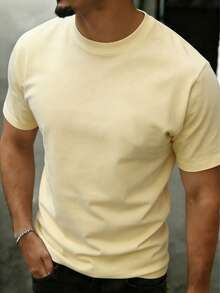 GRDR 男士时尚百搭纯色T恤 - 简约休闲日常短袖 - 杏色 - 查看 2