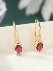 Classic Retro Geometric Earrings For Women, Inlaid With Red And White Synthetic Zirconia, Exuding Exquisite Charm. A Fashionable Jewelry Gift For Festivals And Banquets. - Red - View 2