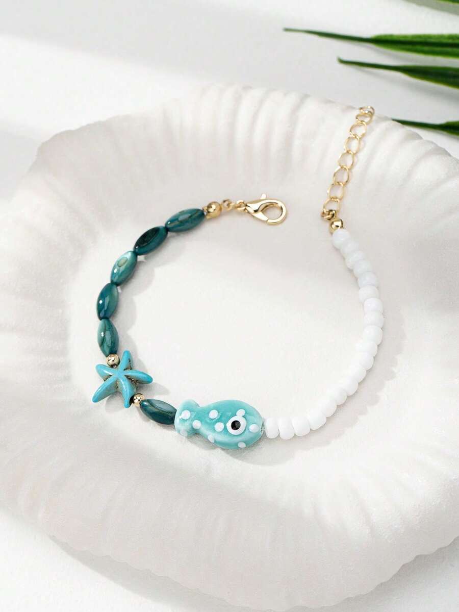 1 Pc Summer Beach Style Beaded Fish Bracelets Boho Jewelry For Women Colorful Bohemia Seed Beads Starfish Bracelet - Beaded Fish Bracelet - View 1