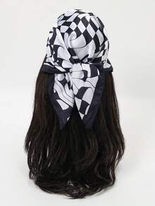 1pc Fashionable Versatile Bandana Scarf With Wavy Geometric Pattern, Headwrap - Multicolor - View 9