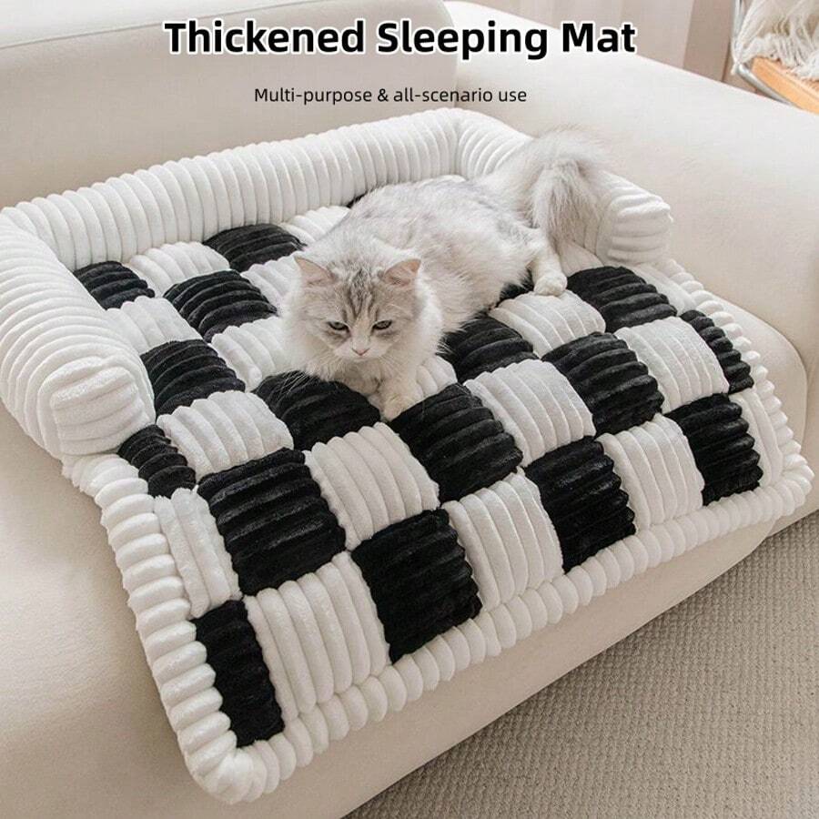 Cat Bed Cushion, Pet Sofa Bed Mat, Warm Thick Pad Suitable For All Seasons, Small Dog Bed Mat - Black and White - View 1