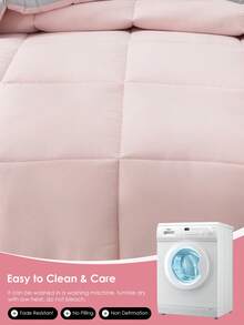 1pc Honeymoon Reversible Quilt With Grid Stitching, Made Of Soft & Breathable Polyester Fleece, Wrinkle-Resistant, Alternative To Down Comforter, Suitable For Home And Dorm, OEKO-TEX Certified, Size T/F/Q/K - Baby Pink - View 6