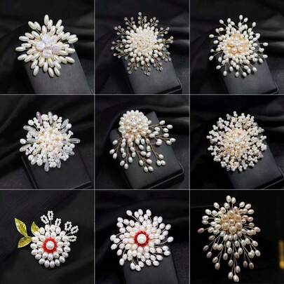 1枚优雅仿珍珠雪花胸针，奢华烟花造型花卉胸针，日常佩戴及礼品皆宜，多种款式可选