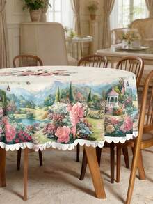 1 chiếc khăn trải bàn tròn họa tiết hoa dại, phong cách hoa đồng quê, chất liệu polyester bền chắc, trang trí bằng những chú bướm đầy màu sắc, các loài hoa kết hợp và họa tiết cuộn cổ điển, có thể tái sử dụng và không phai màu, phù hợp cho trang trí mùa xuân, Ngày của Mẹ, đám cưới, tiệc brunch, sinh nhật và bữa ăn gia đình. - 001 - Xem 1