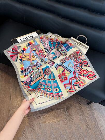 1条波西米亚风女士方巾，27.5英寸，多种颜色可选，适合所有季节，丝滑质感小方巾，女士夏季围巾，优雅清爽的丝绸披肩，复古风，生日、开学季送给朋友的礼物