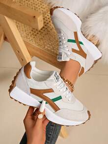 2026 New Full Rhinestone Thick Platform Wedge Shoes For Women, Spring/Autumn Round Toe Lace-Up Height-Increasing Petite Rhinestone Leather Shoes - Beige - View 4