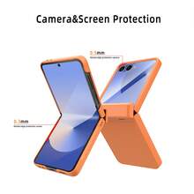 VIETAO Custodia per telefono compatibile con Samsung Galaxy Z Flip 7 6 Flip6, con protezione in vetro temperato, con staffe nascoste e texture a quadri - Arancione - Visualizzare 3