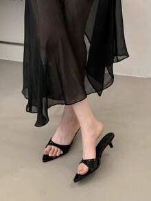 Giày sandal cao gót mũi nhọn kiểu mới năm 2026, thích hợp mang vào mùa hè cùng váy, giày La Mã màu đen hiệu French Niche. - màu đen - Xem 6