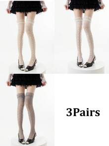 1/3 Pairs Spring/Summer Thin Over-The-Knee Socks, Ballerina Lace Long Socks, Hollow Calf Socks, Y2K Knee-High Socks, Fishnet Slouch Socks, Backless Socks, Minimalist Sexy High Socks, Straight Tube Socks - Multicolor - View 39