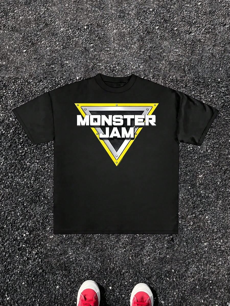 1pcs Monster Jam Triangle Graphic Print T Shirt Street Style 100% Cotton Short Sleeve T Shirt Casual Cool T Shirt Perfect Summer Men's Graphic Tee Unisex Gift - màu đen - Xem 1