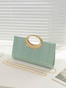 1件时尚轻便商务风钻石装饰迷你水桶包，精美薄荷绿条纹装饰手提包，配金属链条肩带，优雅奢华水钻派对手拿包，适合女士、新娘，完美搭配新年装束和女士派对礼服。叛逆派对手拿包，适合派对、婚礼和舞会/音乐会，与舞会礼服配饰完美搭配。 - 薄荷綠 - 查看 2