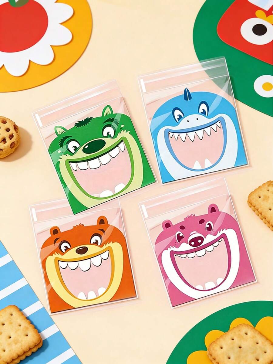 4-In-1 Cartoon Self-Adhesive Baking Packaging Bags, Suitable For Snowflake Crackers, Candies, Mooncakes, Wedding Party Favors