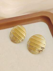 8 Pairs Assorted Stainless Steel Earring Set, Featuring Striped Scallop, Textured Heart, Hoop, Square, Twisted Heart Shapes, Boho Gold Tone Earrings, Vintage Jewelry, Summer Beach Swimwear Accessories, Attractive Outfit Decor, Wedding Dress Accessories - Suitable For Swimming, Bathing, Workout - Gold - View 7