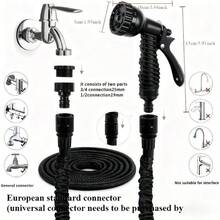 Expandable Garden Hose, Durable Waterproof Hose With 3-Fold Expandable Function, Comes With Spray Gun And 7 Function Adjustment, Black - Black - View 4
