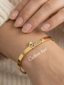 Vòng tay nữ bằng thép không gỉ được thiết kế riêng theo yêu cầu, có khắc tên, chữ cái, hình trái tim, hình bướm rỗng, quà tặng trang sức cho đám cưới, ngày Valentine. - Vàng - Kiểu 7 - Xem 8