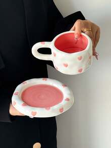 一套粉色爱心陶瓷咖啡杯碟，欧式简约陶瓷杯碟，咖啡杯碟，精致陶瓷杯，家用早餐牛奶杯，咖啡杯，果汁杯，冷饮杯，下午茶杯，红茶杯，办公水杯，礼品杯碟，饮具 - 彩色 - 查看 13