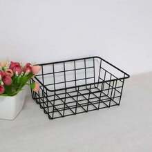 1pc Matte Black Trapezoid Minimalist Desktop Storage Basket, No Drill Metal Kitchen Bathroom Organizer Basket, Gold Small Trapezoid Basket, Rose Gold Rectangular Basket, Bathroom Accessories, Room Decor - Black - View 1