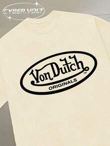 Dutch Manfinity Y2K Style Print (180g Pure Cotton T-Shirt) Cotton T-Shirt - Soft And Breathable, Green Print 100% Pure Cotton Fabric - Comfortable And Vibrant Summer Streetwear Short-Sleeved T-Shirt, Cool Motorcycle Design, Vintage Summer Everyday Wear T-Shirt - 杏色 - 查看 2