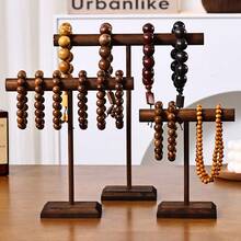 1pc Retro Walnut Wood Single/Double Layer Jewelry Stand, Necklace Bracelet Pendant Display Rack, Dresser Organizer, Gift & Store Display - T-shaped Walnut Wood Bracelet Holder - View 2