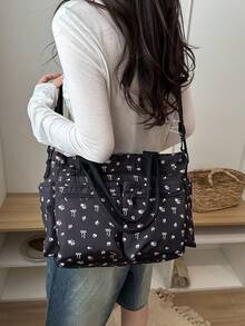 Bolso de hombro tipo tote de gran capacidad y bolsillosúltiples, de estilo minimalista y moderno, adecuado para la escuela, el trabajo y los viajes, se puede usar como bandolera - Negro 2 - Ver 3